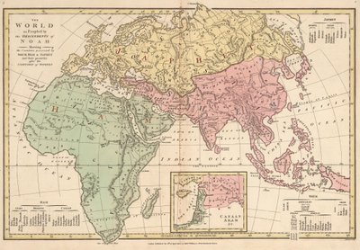 The World as Peopled by the Descendants of Noah Showing the Countries Possessed by Shem, Ham & Japhet and Their Posterity After the Confusion of Tongues by Robert Wilkinson